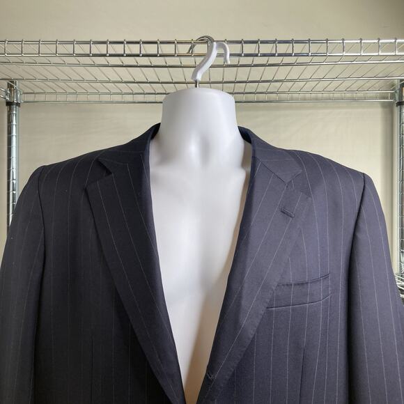 Holland & Sherry Navy Blue Pinstripe Blazer Est. Size 40 Preppy Old Money Career - Picture 7 of 12